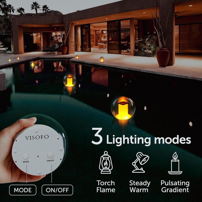 VISOFO Floating Lights Solar Powered Globes for Pool, Pond, Patio & Hot Tub – Outdoor Lanterns Look Like Candles or Torches, Fun Decorations & Cool Gifts for Adults, Pool Toys & Must-Have Decor - Image 3